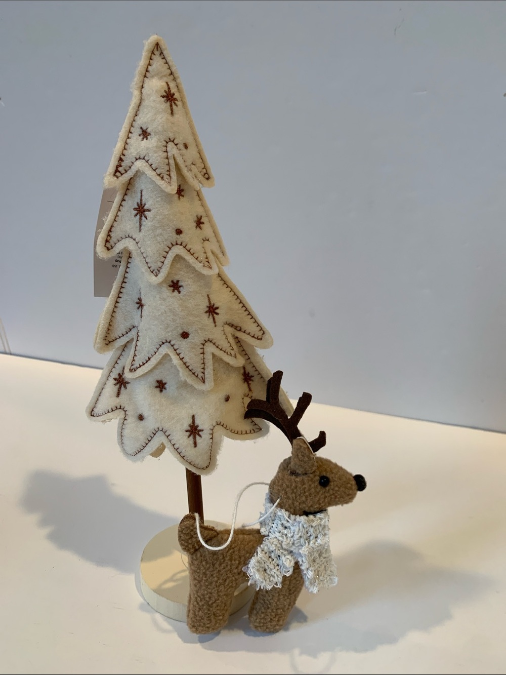 Cozy Neutral Felt Christmas Decor Set - Tabletop Tree & Plush Reindeer Ornament